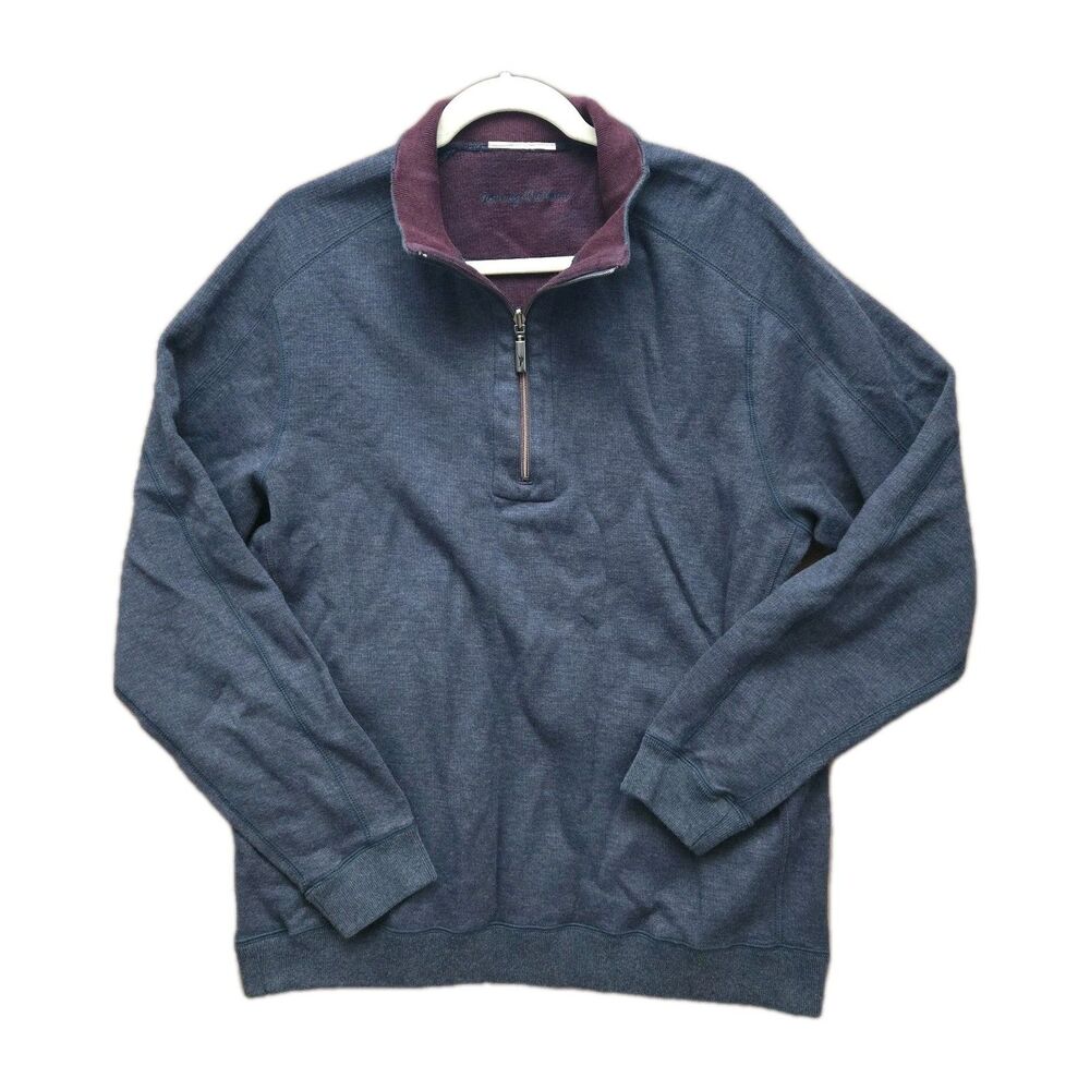 Tommy Bahama Men's Size Large L Pullover Sweater Quarter Zip Fleece Blue